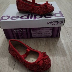 Little Girls Sparkly Red Flats 6